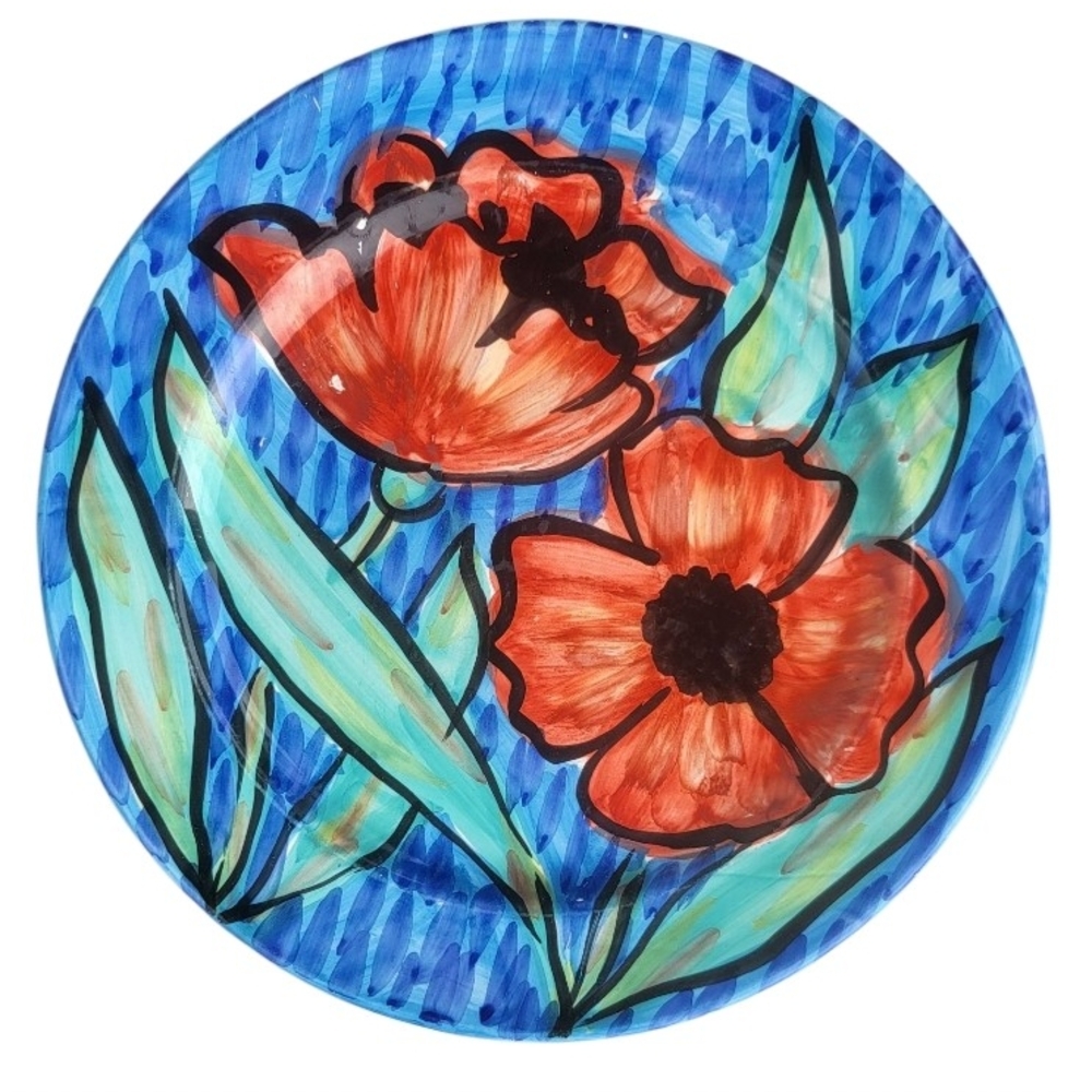 Vintage Italian Hand Painted Poppy Floral Plate